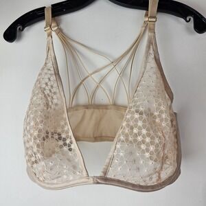 Victorias Secret 36DDD Beige Strappy Luxe Starburst Unlined Plunge Bra Lingerie